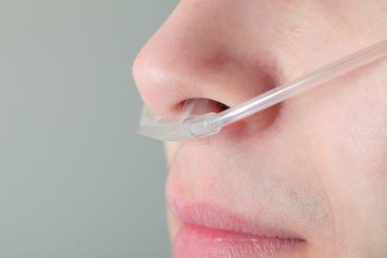 Oxygen tube in the patient's nose